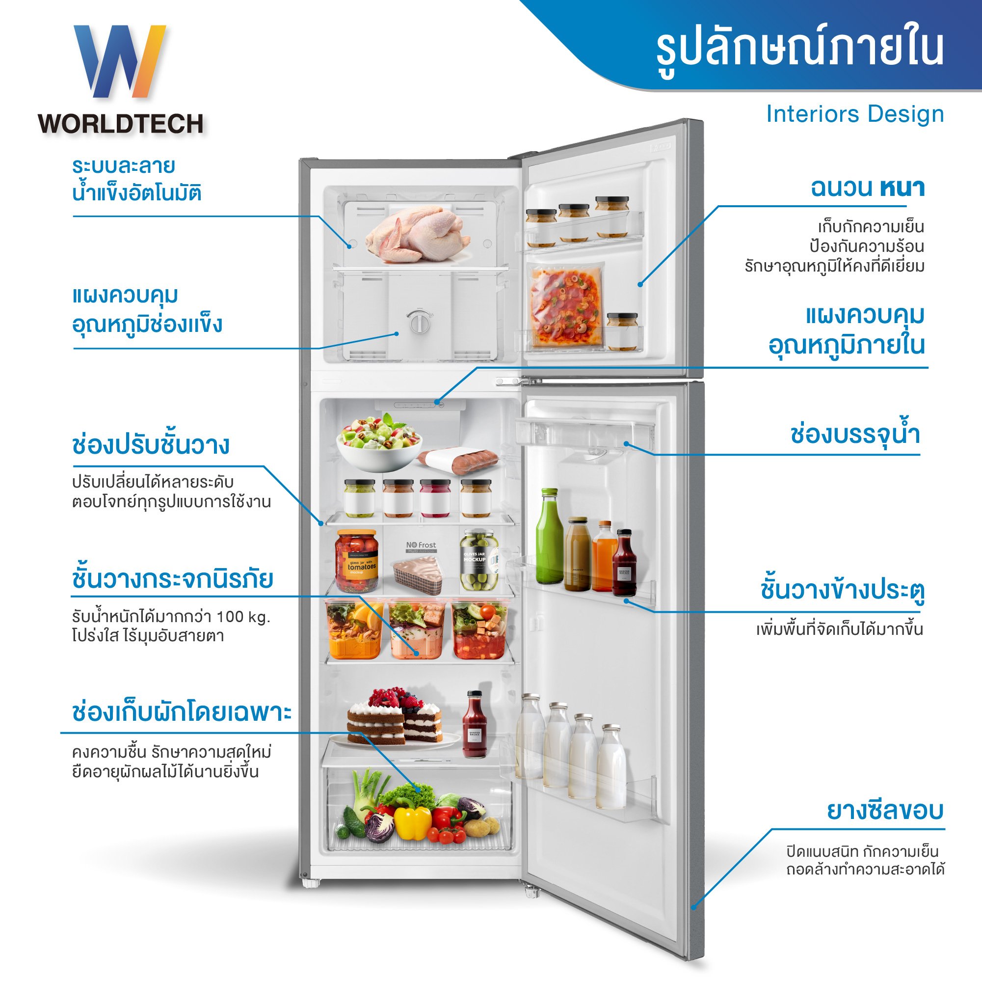 ตู้เย็น 2 ประตู WORLDTECH รุ่น WT-MRF-265W_SIL ขนาด 9 คิว ความจุ 255 ลิตร สีเงิน_2