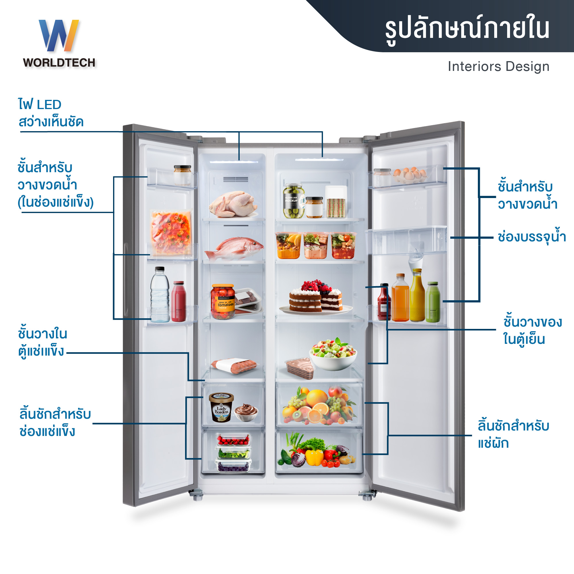 ตู้เย็น SIDE BY SIDE WORLDTECH รุ่น WT-MRF-560W_SIL ขนาด 18.6 คิว ความจุ 525 ลิตร สีเงิน_2