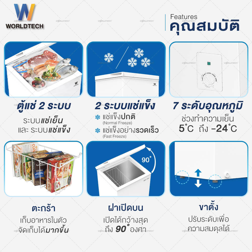  ตู้แช่ 2 ระบบ WORLDTECH รุ่น WT-FZ70 ขนาด 2.3 คิว ความจุ 66 ลิตร