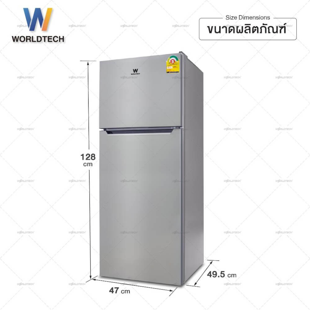 ตู้เย็น 2 ประตู WORLDTECH รุ่น WT-RF138 ขนาด 4.9 คิว ความจุ 138 ลิตร สีเทา