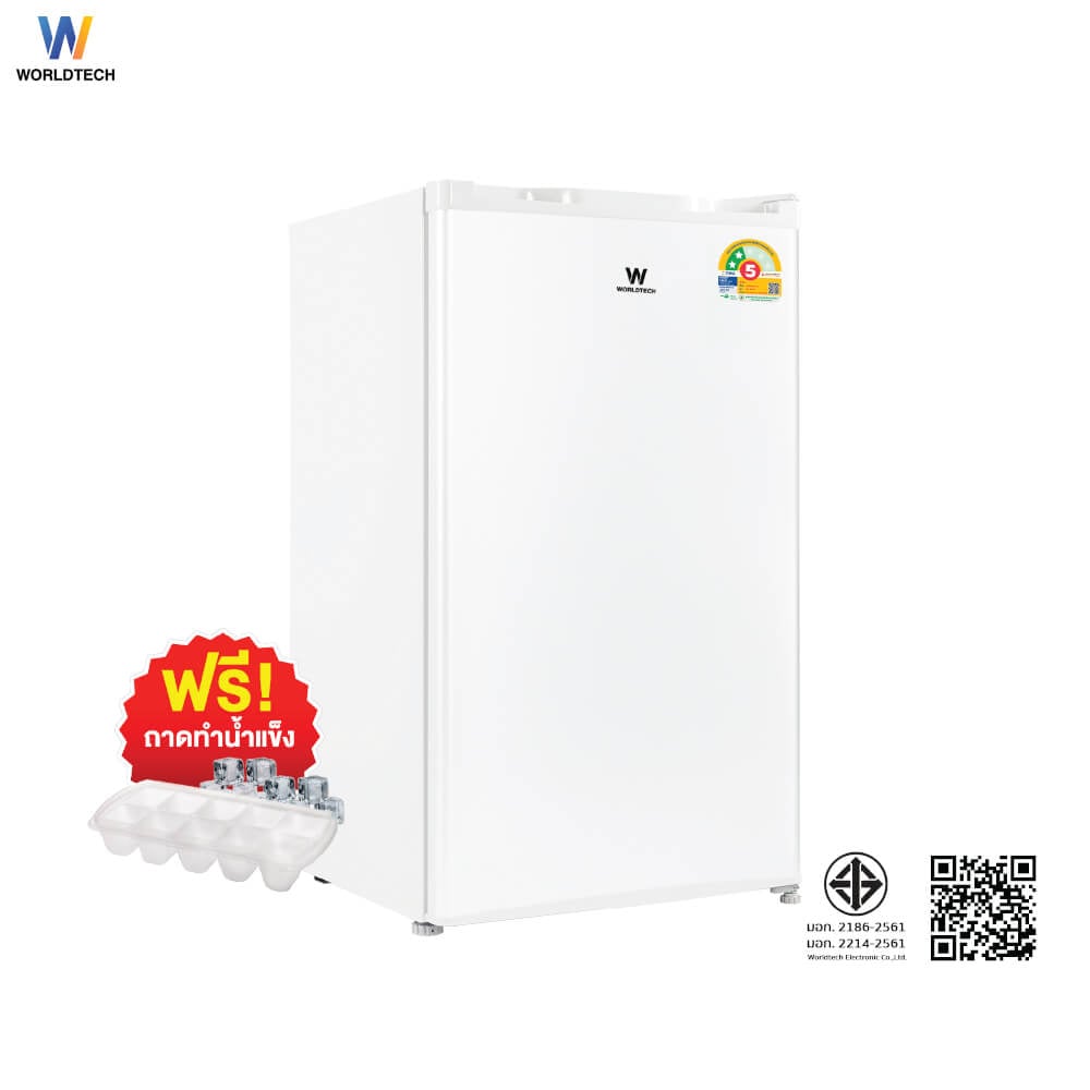 ตู้เย็น 1 ประตู WORLDTECH รุ่น WT-RF101 ขนาด 3.3 คิว ความจุ 92 ลิตร (สีขาว)  