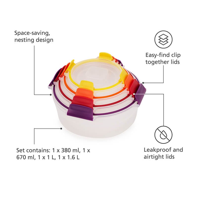 กล่องเก็บอาหารทรงกลม JOSEPH JOSEPH คละไซส์ 4 ชิ้น รุ่น NEST LOCK RND N1000015