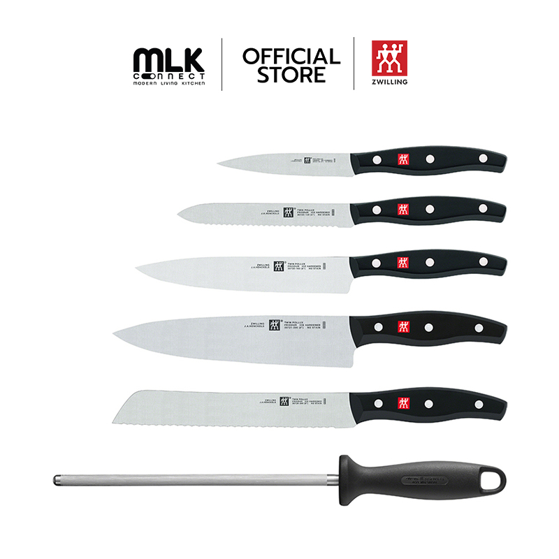 ชุดมีดสแตนเลสสตีลพร้อมบล็อกมีดไม้ ZWILLING รุ่น TWIN POLLUX  มีความคมและทนทาน เซท 7 ชิ้น สีเงิน ด้ามสีดำ  N30756200_1