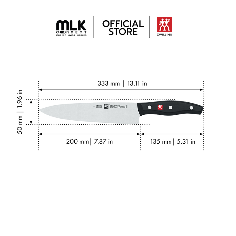 มีดเชฟสแตนเลสสตีล ZWILLING รุ่น Twin Pollux มีความคมและทนทาน 200 มม. สีเงิน ด้ามสีดำ N30721200_1