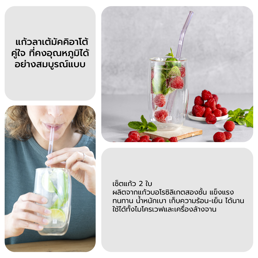 แก้วดับเบิ้ลวอลล์ ZWILLING Latte Macchiato เซท 2 ชิ้น   รุ่น Sorrento เก็บรักษาความร้อนและเย็น  350 มล. สีใส N39500078_7
