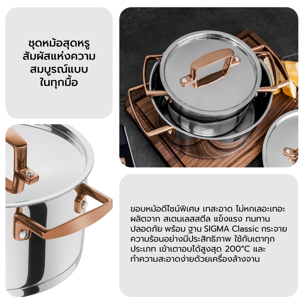 ชุดหม้อสแตนเลส ZWILLING รุ่น Bellasera กระจายความร้อนดี  5 ชิ้น สีเงิน N71170005_8