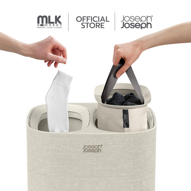 ตะกร้าผ้า 2 ช่อง สำหรับแยกประเภทผ้าหรือสีผ้า Joseph Joseph รุ่น Tota สี Ecru ความจุ 60L N50019