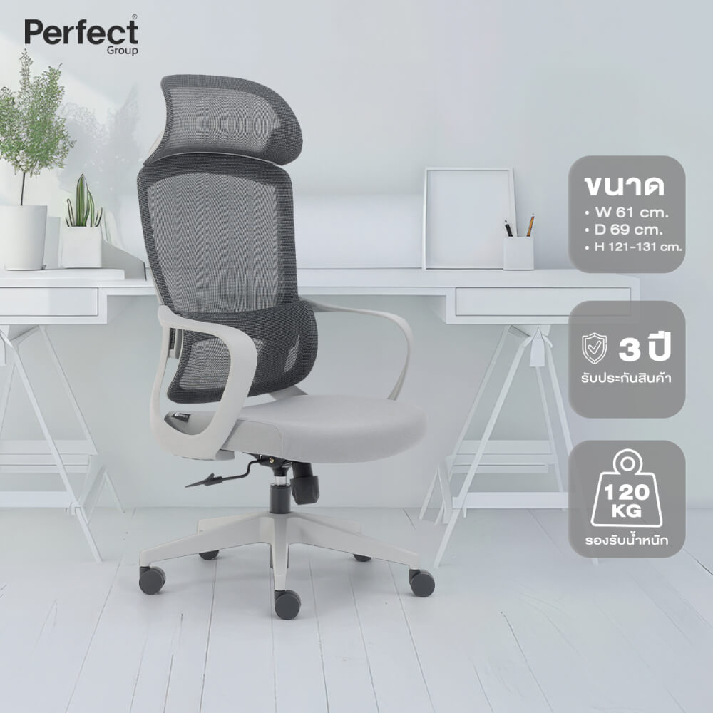 เก้าอี้ทำงานเพื่อสุขภาพ Perfect รุ่น CIRCLE สีเทา ตัวสูง