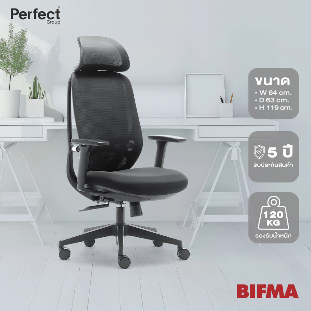 เก้าอี้ทำงานเพื่อสุขภาพ Perfect รุ่น 6231A สีดำ