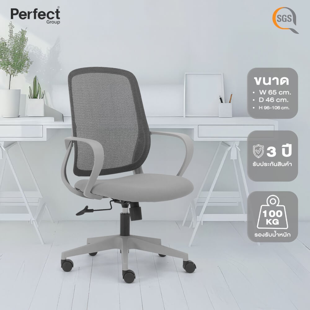 เก้าอี้ทำงานเพื่อสุขภาพ Perfect รุ่น CIRCLE สีเทา ตัวกลาง