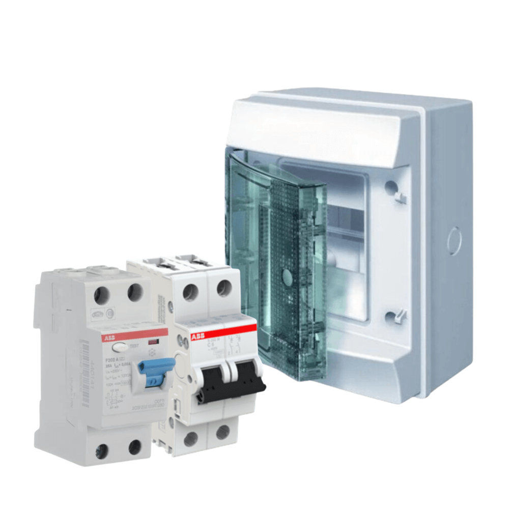 ชุดตู้กันนํ้าสําหรับติดตั้ง EV Charger 4 ช่อง พร้อม เมนเบรกเกอร์ 40A และกันดูด 40A Type A ABB SET Mistral4_0