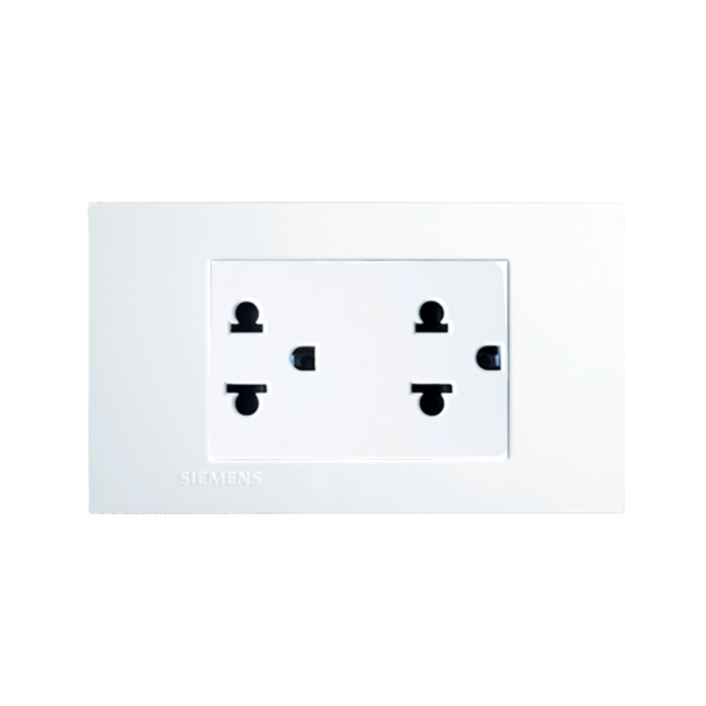 ชุดเต้ารับคู่ 3 ขา มีกราวด์และม่านนิรภัย SIEMENS ขนาด 120MM สีขาว DELTA AZIO SERIES