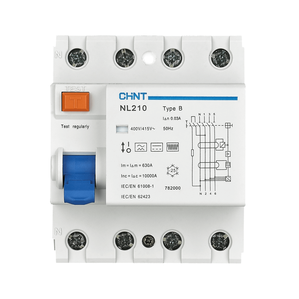 เบรคเกอร์กันดูด 63 แอมป์ 3P+N 4 โพล 30MA 10KA CHINT RCCB NL210 TYPE B ...