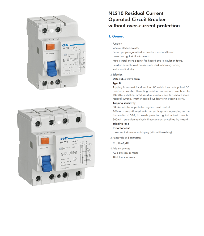 เบรคเกอร์กันดูด 40 แอมป์ 1P+N 2 โพล 30MA 10KA CHINT RCCB NL210 TYPE B (FOR EV)_5