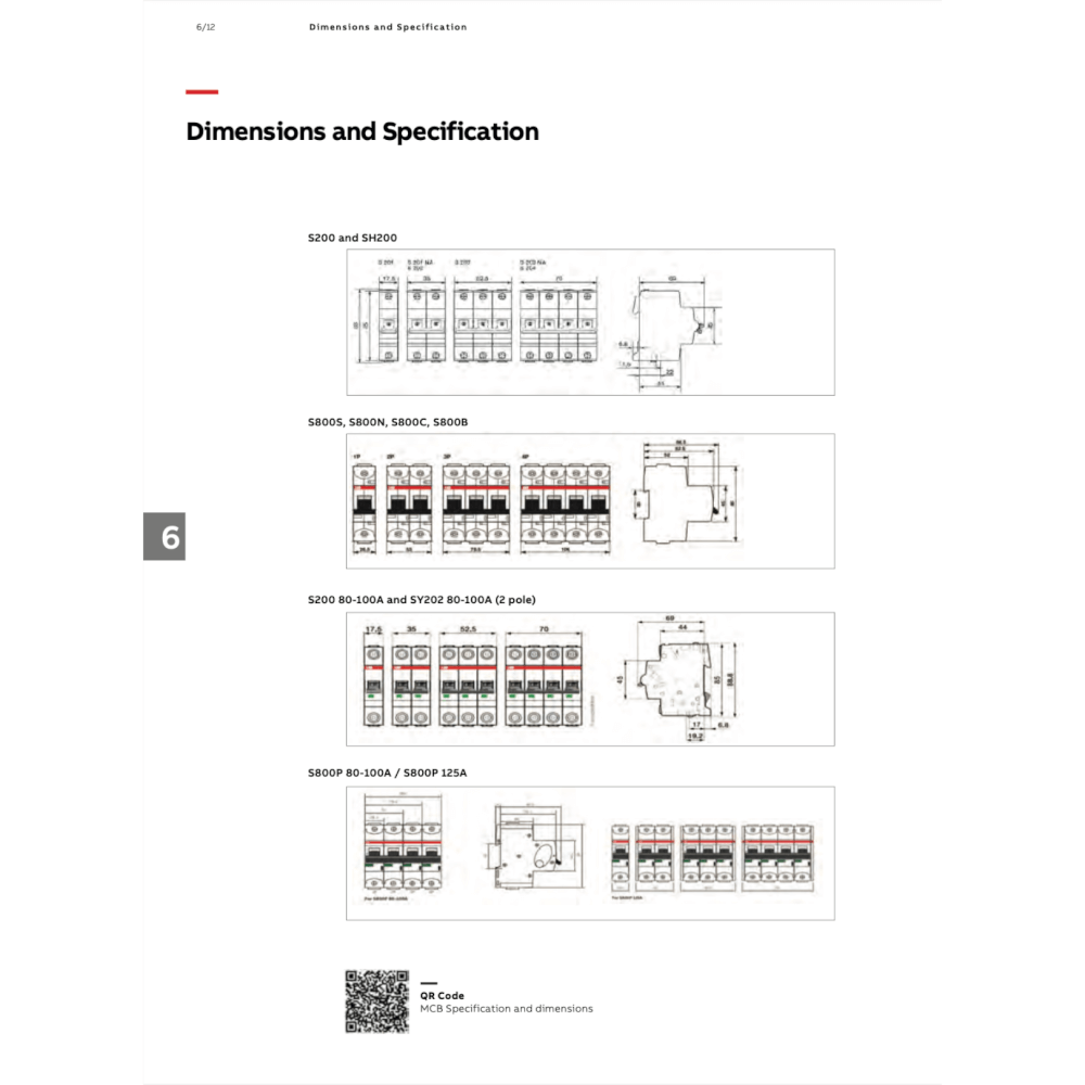 เซอร์กิตเบรกเกอร์ 6 แอมป์ 1 โพล 6kA ABB SH201-C6