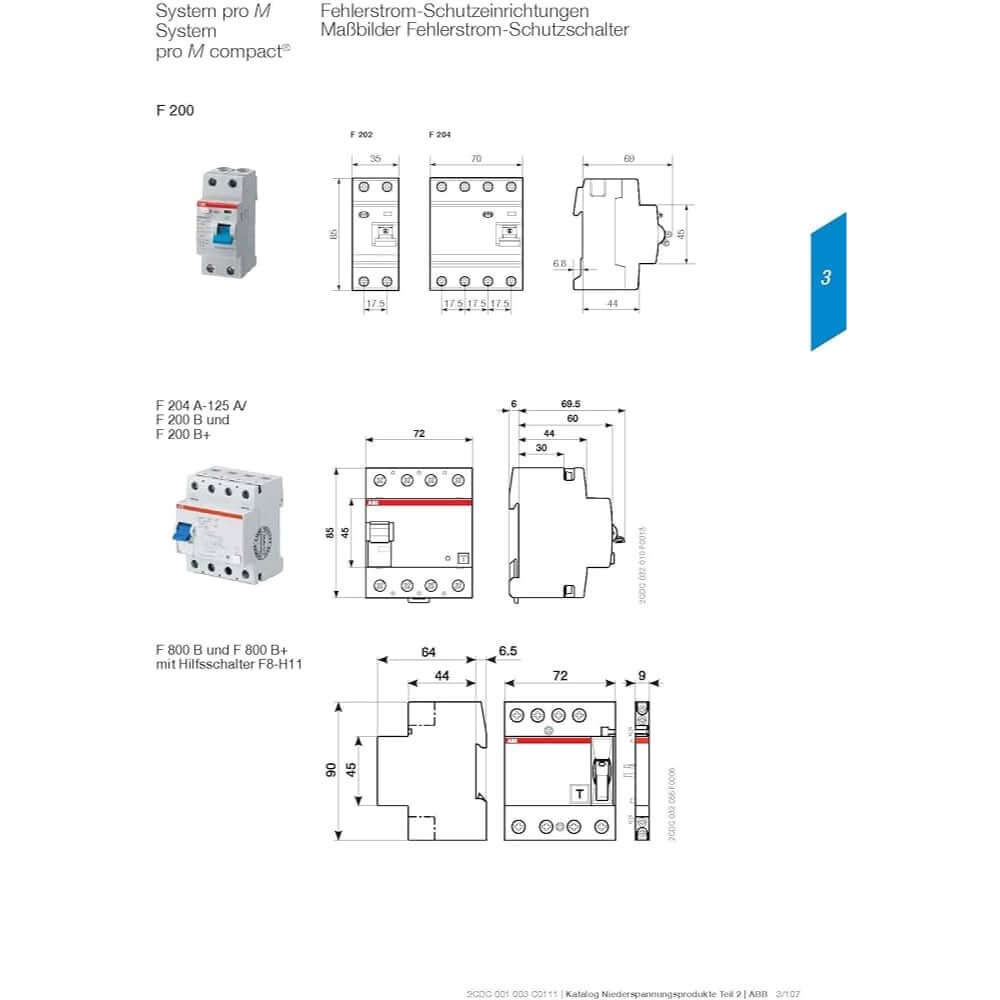 เบรคเกอร์กันไฟดูด 63 แอมป์ 4 โพล ABB RCCB F204 A-63/0.03 (Type A)