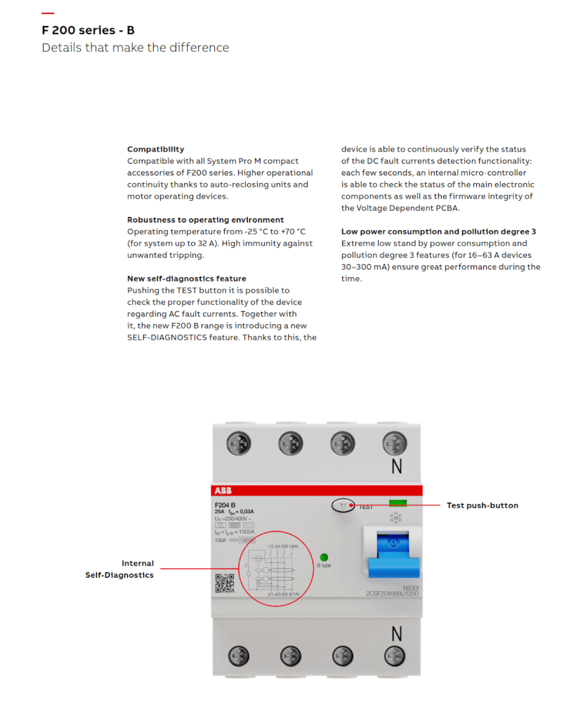 เบรคเกอร์กันไฟดูด 40 แอมป์ 4 โพล ABB RCCB F204 B-40/0.03 (Type B)
