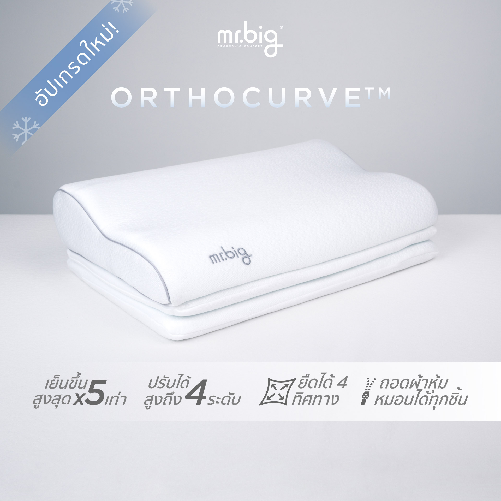 หมอนหนุน mr.big รุ่นออโธเคิฟ™ หมอนปรับระดับได้ สีขาว_8