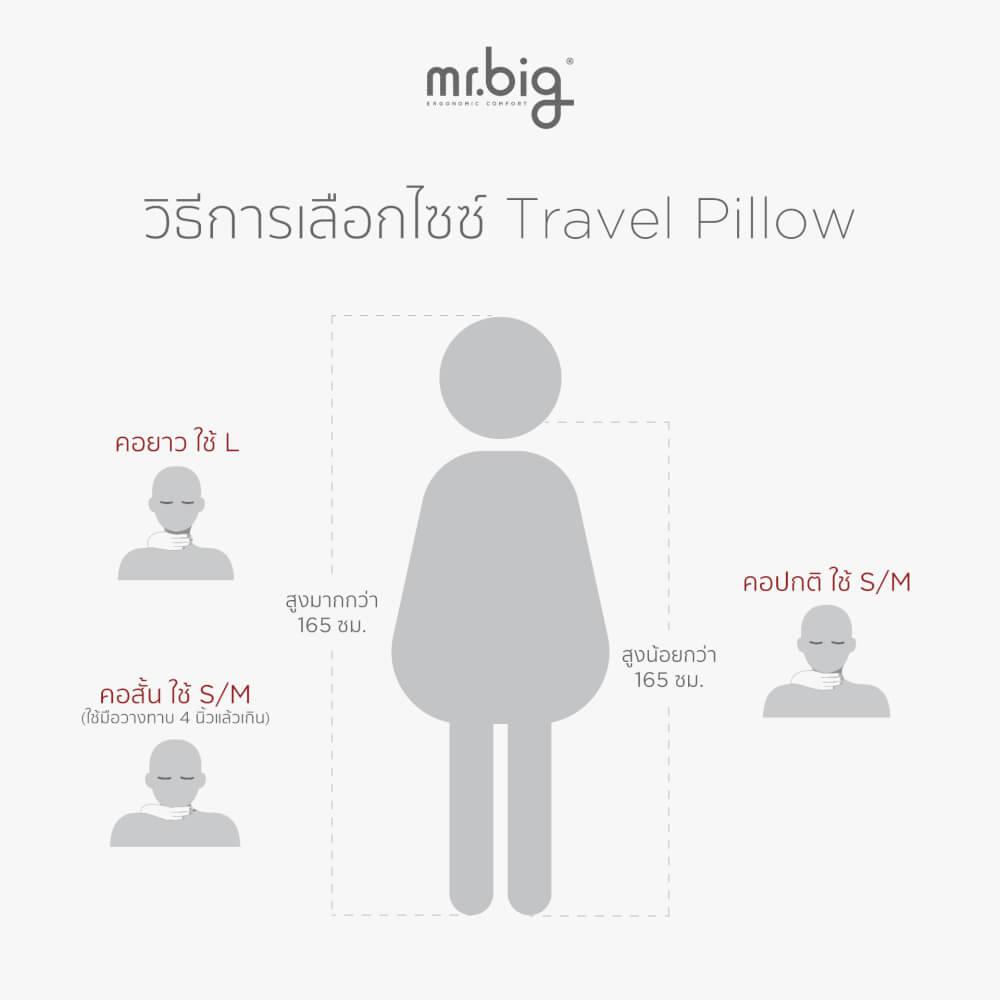 หมอนรองคอ mr.big รุ่น Travel Pillow สีเทาอ่อน (S/M)