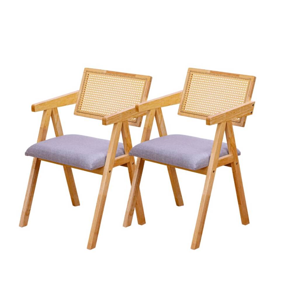 เก้าอี้ห้องอาหารไม้ยางพารา รุ่นหวาย EVERGREEN FURNITURE  เบาะผ้าสีเทา 50X51X84 ซม. สีไม้ธรรมชาติ  2ตัว / กล่อง