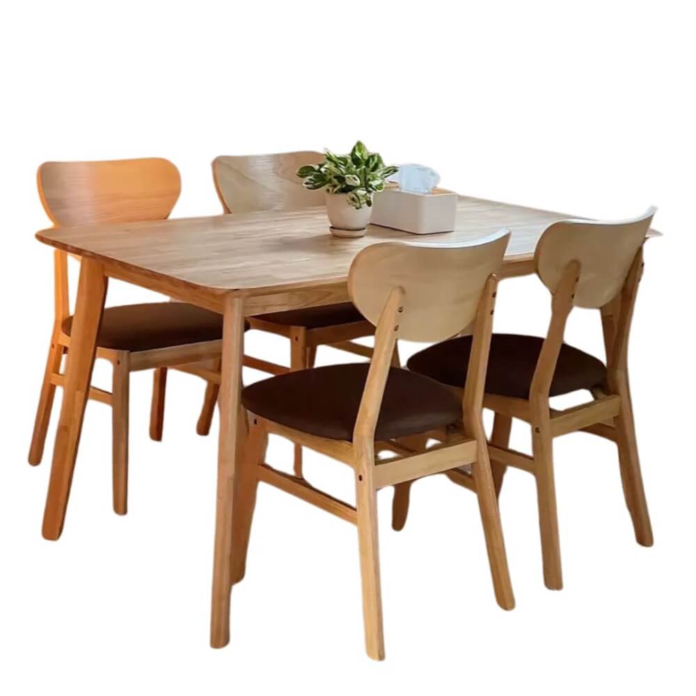 ชุดโต๊ะอาหาร 4 ที่นั่ง EVERGREEN FURNITURE สีไม้ธรรมชาติ  เบาะผ้าสีน้ำตาล_5
