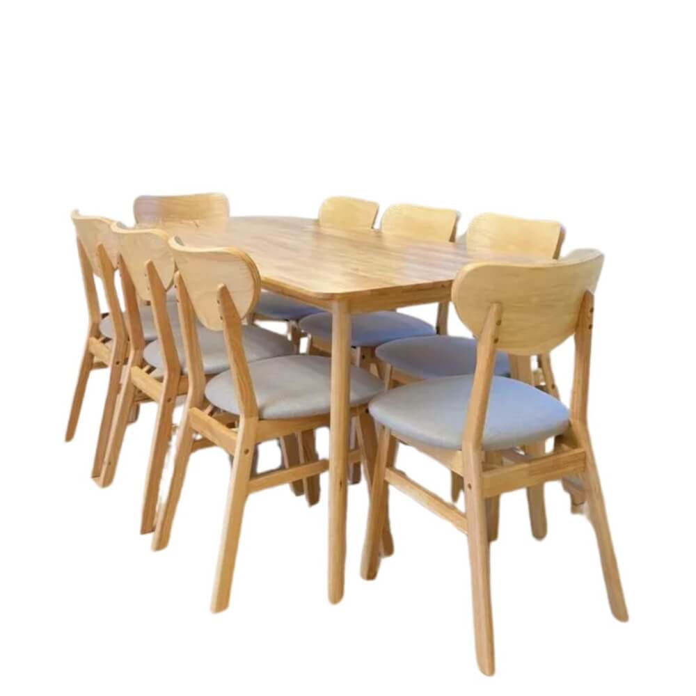 ชุดโต๊ะทานอาหาร 8 ที่นั่ง EVERGREEN FURNITURE สีไม้ธรรมชาติ  เบาะผ้าสีเทา_2