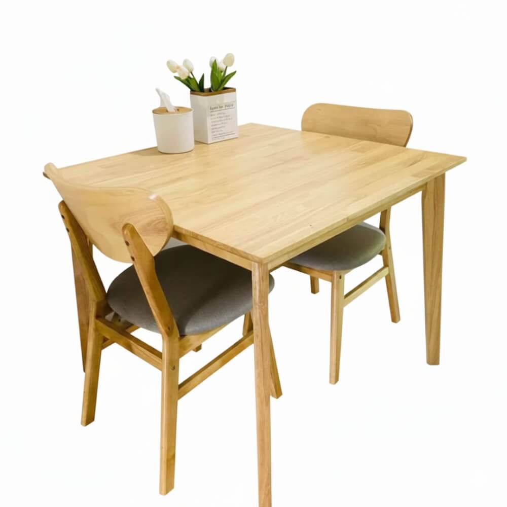 ชุดโต๊ะอาหาร 2 ที่นั่ง EVERGREEN FURNITURE เบาะผ้าสีเทา สีไม้ธรรมชาติ
