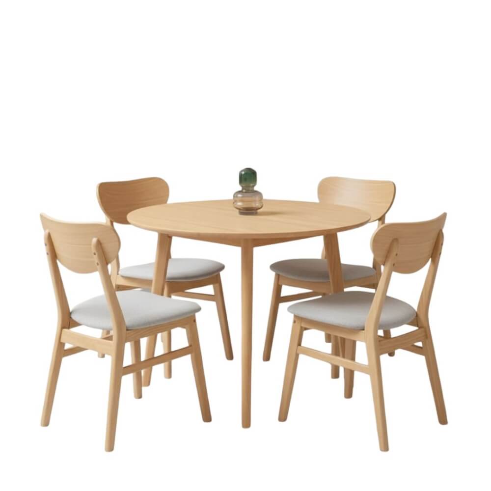 ชุดโต๊ะอาหาร 4 ที่นั่ง EVERGREEN FURNITURE  เบาะผ้าสีเทา สีไม้ธรรมชาติ