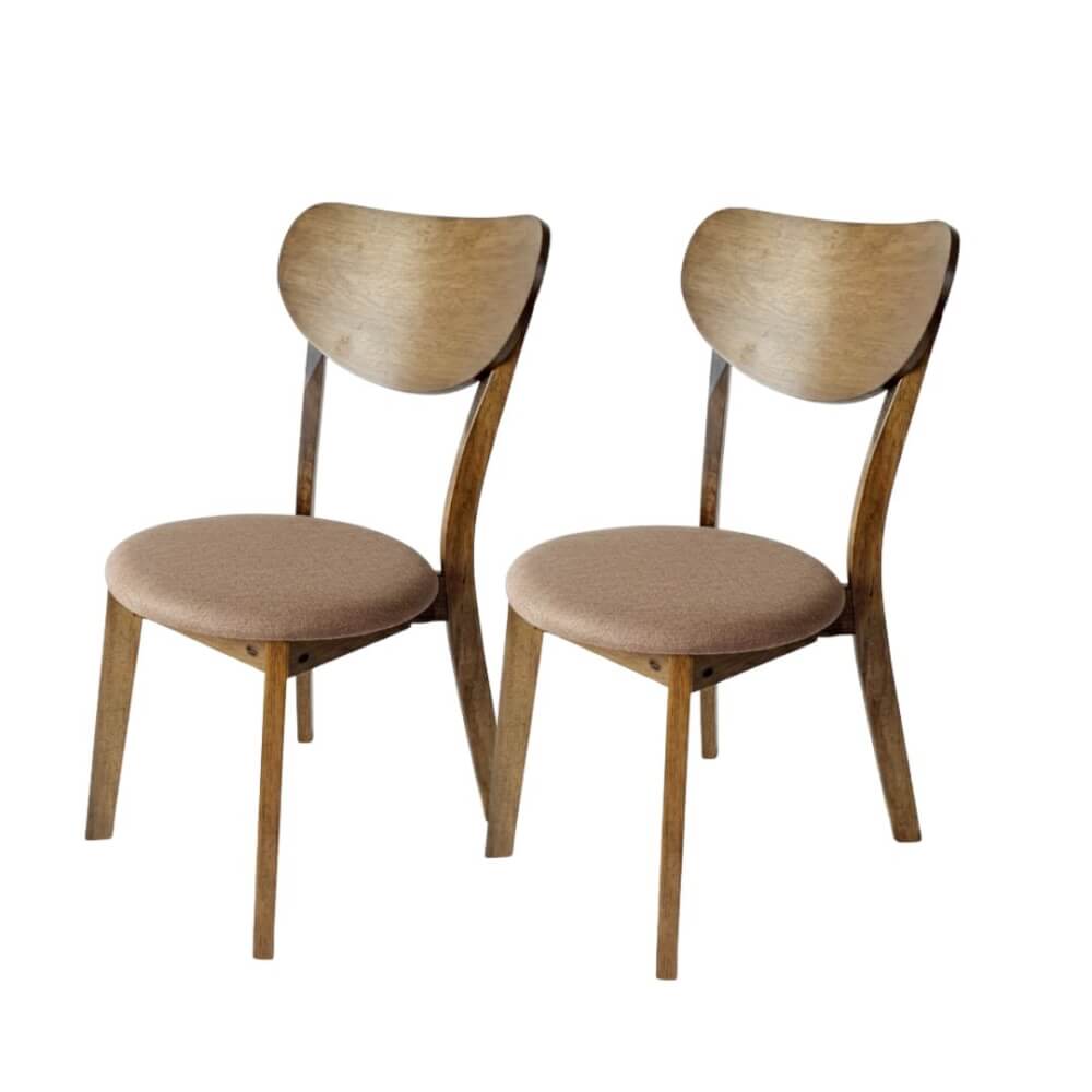 เก้าอี้ทานข้าวไม้ยางพารา  EVERGREEN FURNITURE IK  42X42X76 ซม. สีวอลนัท เบาะผ้าสีน้ำตาล 2 ตัว /กล่อง