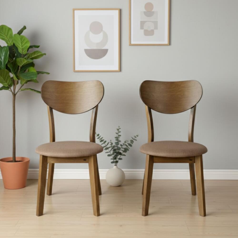 เก้าอี้ทานข้าวไม้ยางพารา  EVERGREEN FURNITURE IK  42X42X76 ซม. สีวอลนัท เบาะผ้าสีน้ำตาล 2 ตัว /กล่อง