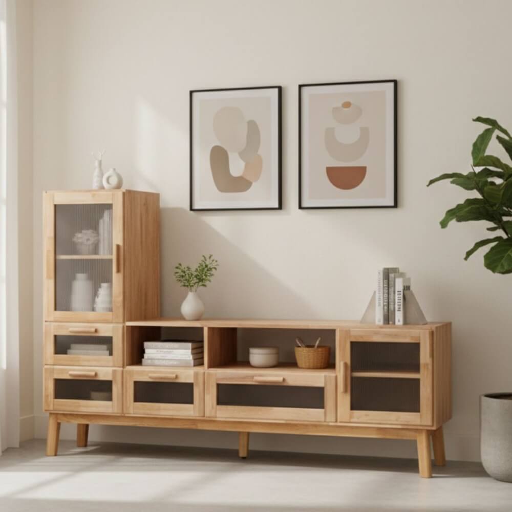 ตู้วางทีวี EVERGREEN FURNITURE รุ่น GL-18-FWR-3-4 ไม้ยางพารา สีไม้ธรรมชาติ