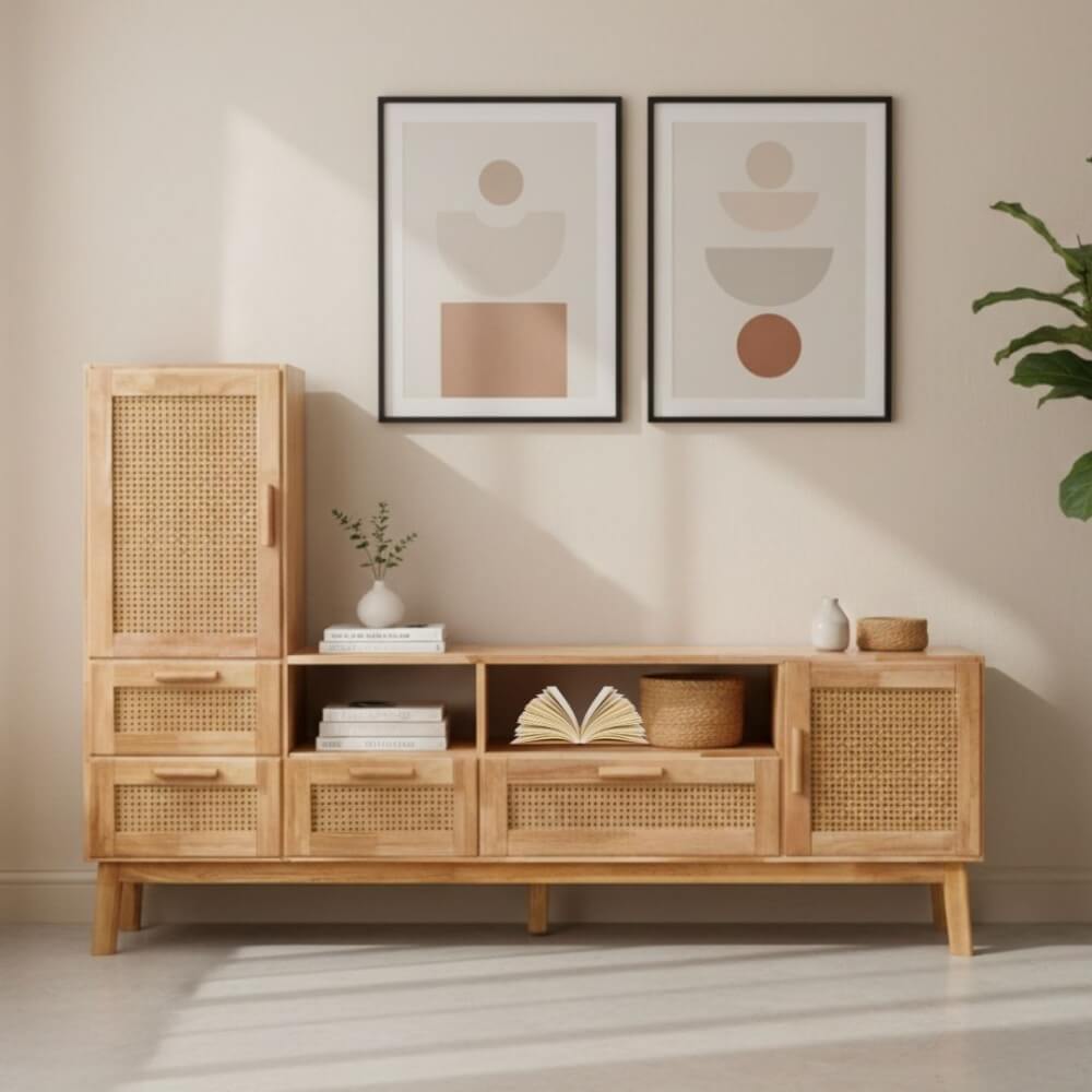 ตู้วางทีวี EVERGREEN FURNITURE รุ่น GL-18-FWR-4-4 Xไม้ยางพารา สีไม้ธรรมชาติ