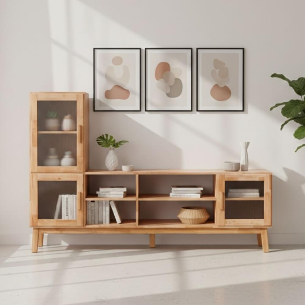 ตู้วางทีวี EVERGREEN FURNITURE รุ่น GL-18-FWR-3-5 ไม้ยางพารา สีไม้ธรรมชาติ