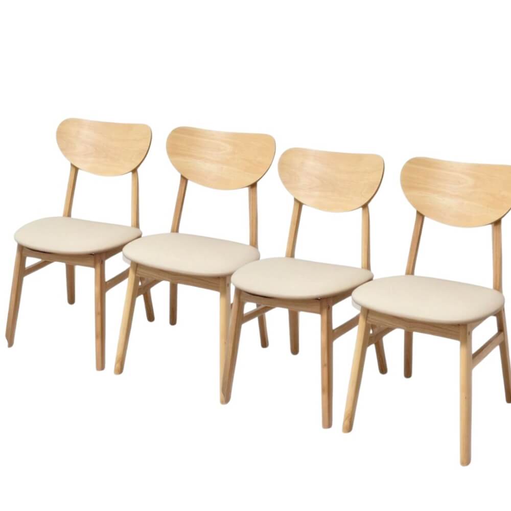 ชุดโต๊ะอาหาร 4 ที่นั่ง EVERGREEN FURNITURE  เบาะหนังสีครีม สีไม้ธรรมชาติ