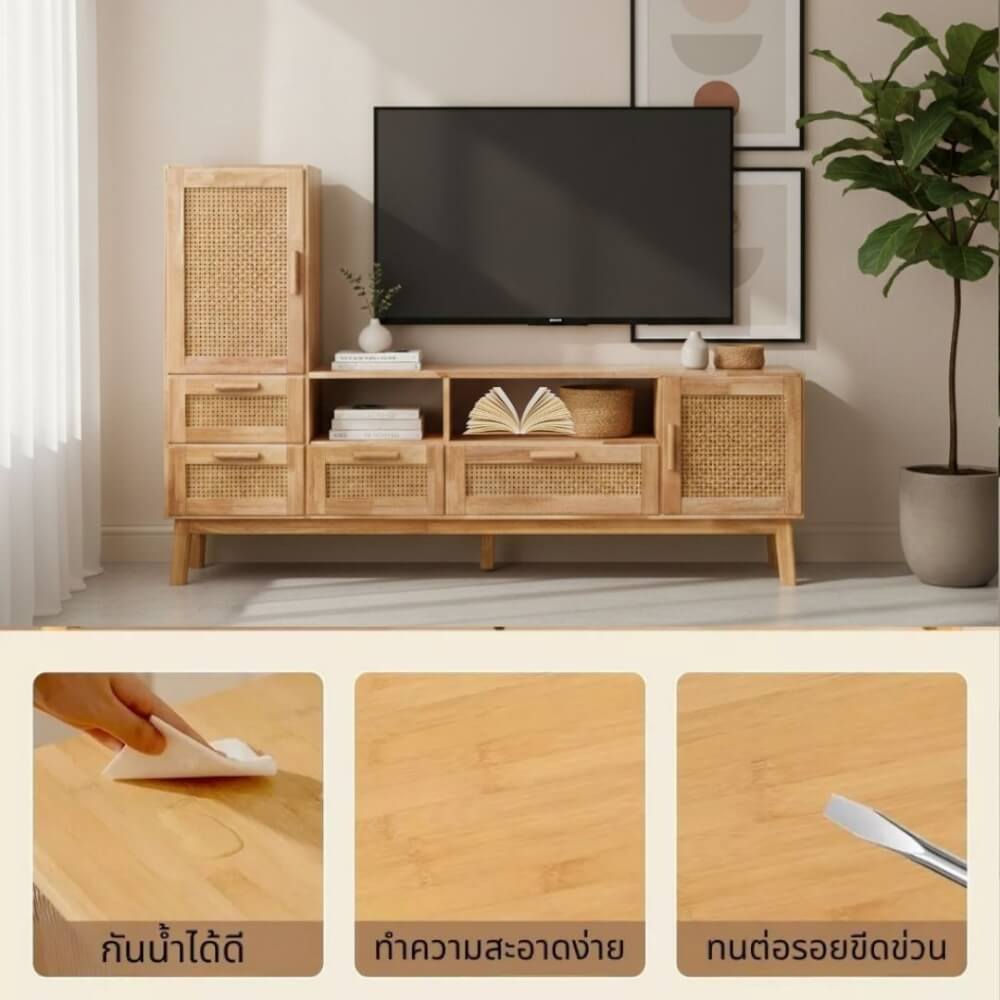ตู้วางทีวี EVERGREEN FURNITURE รุ่น GL-18-FWR-4-4 Xไม้ยางพารา สีไม้ธรรมชาติ