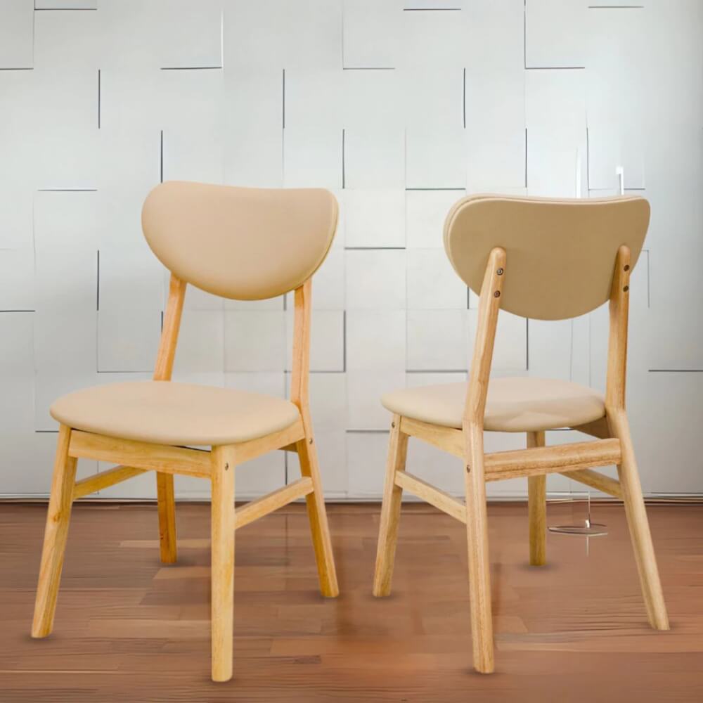 เก้าอี้ทานข้าวไม้ยางพารา EVERGREEN FURNITURE CBP 42X52X85CM สีไม้ธรรมชาติ เบาะหนังสีครีม 2 ตัว / กล่อง
