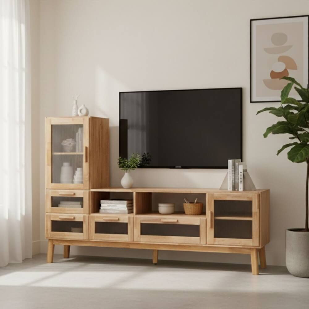 ตู้วางทีวี EVERGREEN FURNITURE รุ่น GL-18-FWR-3-4 ไม้ยางพารา สีไม้ธรรมชาติ