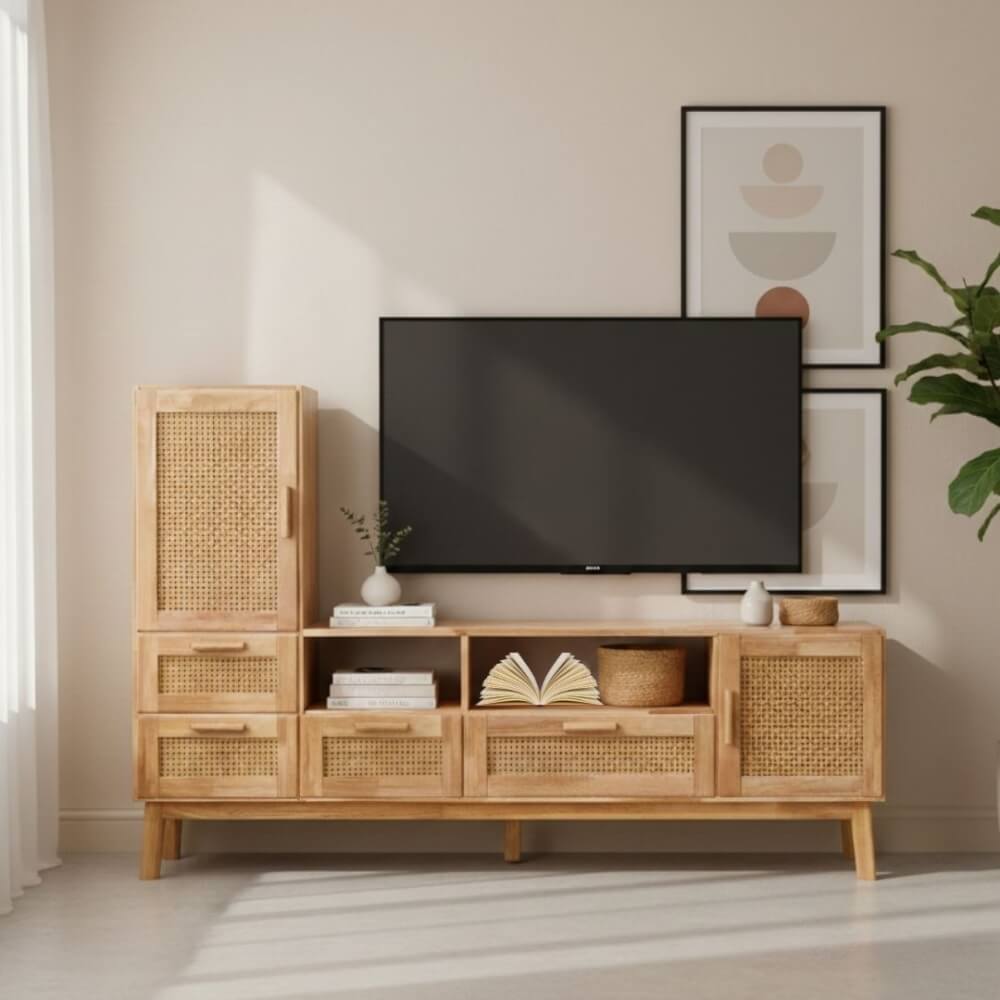 ตู้วางทีวี EVERGREEN FURNITURE รุ่น GL-18-FWR-4-4 Xไม้ยางพารา สีไม้ธรรมชาติ