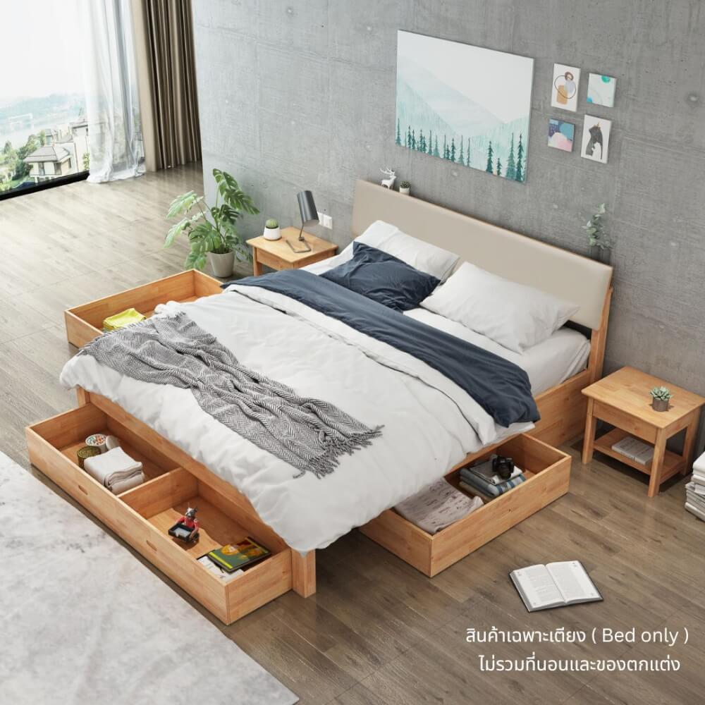 เตียง 6 ฟุต EVERGREEN FURNITURE B-1820-D-PU18 สีไม้ธรรมชาติ_1
