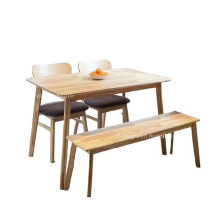ชุดโต๊ะทานอาหารไม้ยางพารา EVERGREEN FURNITURE สีไม้ธรรมชาติ เก้าอี้เบาะผ้าสีเทา 2 ตัว + ม้านั่งไม้ยางพารา 1 ตัว_0