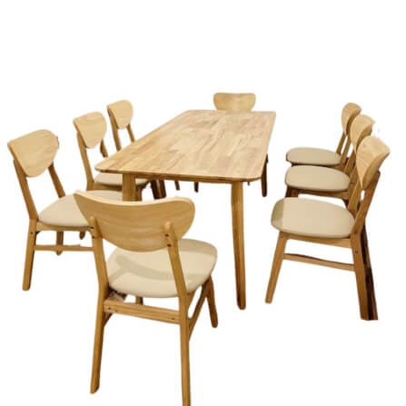 ชุดโต๊ะทานอาหาร 8 ที่นั่ง EVERGREEN FURNITURE สีไม้ธรรมชาติ  เบาะหนังสีครีม_0