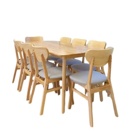 ชุดโต๊ะทานอาหาร 8 ที่นั่ง EVERGREEN FURNITURE สีไม้ธรรมชาติ  เบาะผ้าสีเทา_0