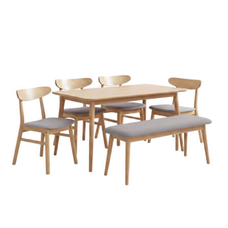 ชุดโต๊ะอาหาร IK+ 6 ที่นั่ง EVERGREEN FURNITURE เบาะผ้าสีเทา สีไม้ธรรมชาติ_0