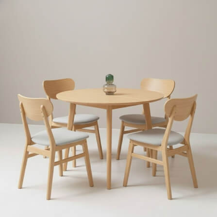 ชุดโต๊ะอาหาร 4 ที่นั่ง EVERGREEN FURNITURE  เบาะผ้าสีเทา สีไม้ธรรมชาติ_1