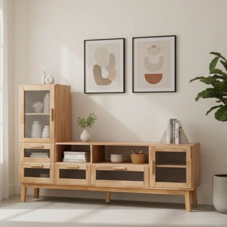 ตู้วางทีวี EVERGREEN FURNITURE รุ่น GL-18-FWR-3-4 ไม้ยางพารา สีไม้ธรรมชาติ_1