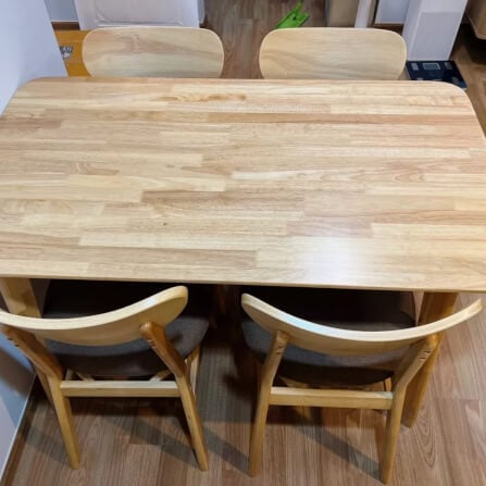 ชุดโต๊ะอาหาร 4 ที่นั่ง EVERGREEN FURNITURE สีไม้ธรรมชาติ  เบาะผ้าสีน้ำตาล_2