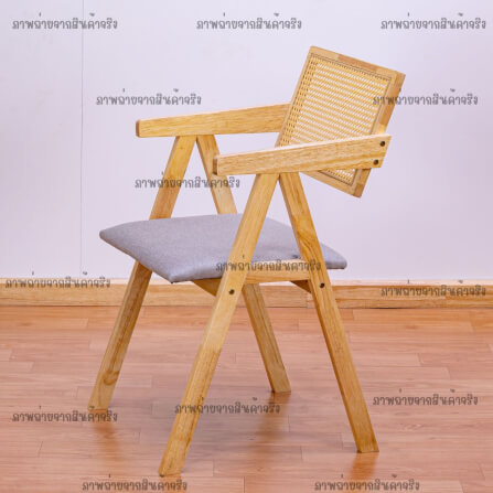 เก้าอี้ห้องอาหารไม้ยางพารา รุ่นหวาย EVERGREEN FURNITURE  เบาะผ้าสีเทา 50X51X84 ซม. สีไม้ธรรมชาติ  2ตัว / กล่อง_3