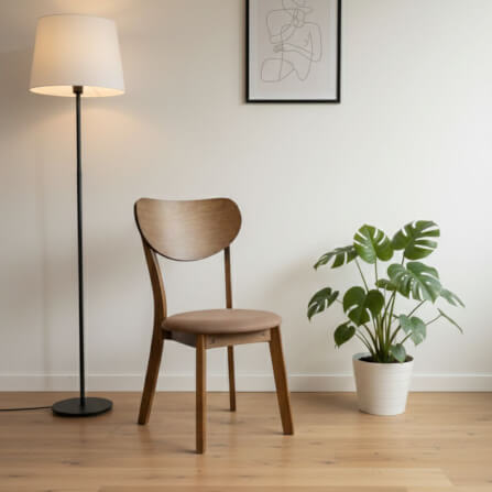 เก้าอี้ทานข้าวไม้ยางพารา  EVERGREEN FURNITURE IK  42X42X76 ซม. สีวอลนัท เบาะผ้าสีน้ำตาล 2 ตัว /กล่อง_3