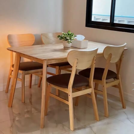 ชุดโต๊ะอาหาร 4 ที่นั่ง EVERGREEN FURNITURE สีไม้ธรรมชาติ  เบาะผ้าสีน้ำตาล_6