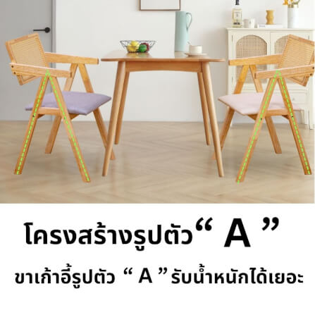 เก้าอี้ห้องอาหารไม้ยางพารา รุ่นหวาย EVERGREEN FURNITURE  เบาะผ้าสีเทา 50X51X84 ซม. สีไม้ธรรมชาติ  2ตัว / กล่อง_5